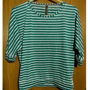 LUV 4 ANOUKA Designer T-shirt S Teal White stripe Destroyed Vintage look Dolman